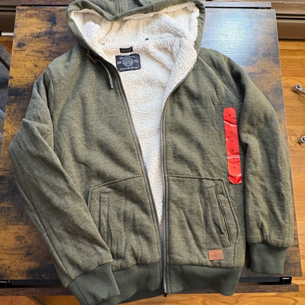 Buffalo David Bitton Men's Sherpa lined Olive Green and Khaki Hoodie size M